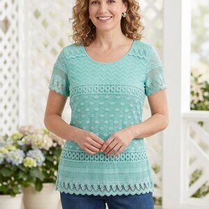 Kim Rogers Light Blue Lace Overlay Blouse XL